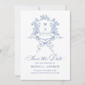 Eleganter Blue French Garden Blume Hochzeit QR-Cod Save The Date (Vorderseite)