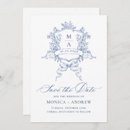 Eleganter Blue French Garden Blume Hochzeit QR-Cod Save The Date