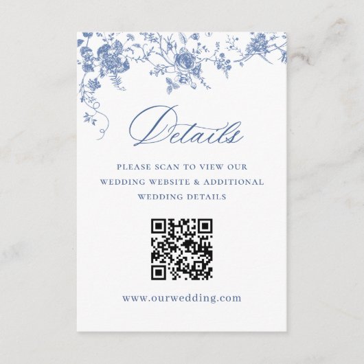 Eleganter Blue French Garden Blumenzettel Begleitkarte (Vorderseite)