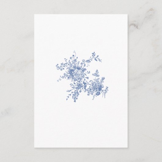 Eleganter Blue French Garden Blumenzettel Begleitkarte (Rückseite)