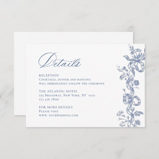 Eleganter Blue French Garden Blumenzettel Begleitkarte (Vorne/Hinten)