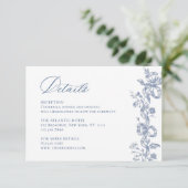 Eleganter Blue French Garden Blumenzettel Begleitkarte (Stehend Vorderseite)
