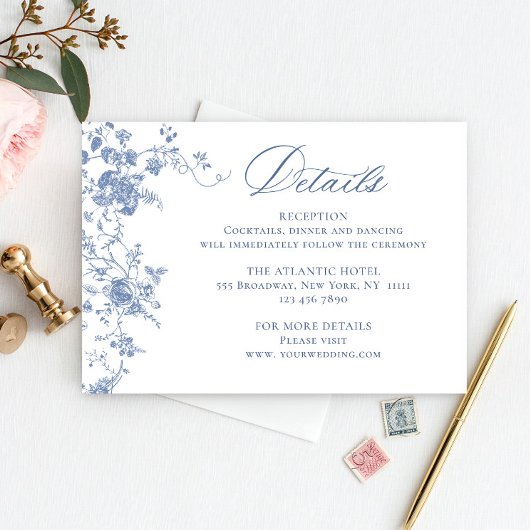 Eleganter Blue French Garden Blumenzettel Begleitkarte