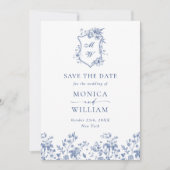 Eleganter Blue French Garden Floral Wedding QR Cod Save The Date (Vorderseite)