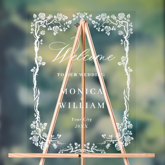 Eleganter Blue French Garden Floral Wedding Willko Acrylschild (Neutral)