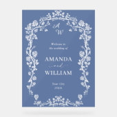 Eleganter Blue French Garden Floral Wedding Willko Acrylschild (Vorderseite)