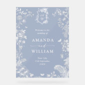 Eleganter Blue French Garden Floral Wedding Willko Acrylschild (Vorderseite)