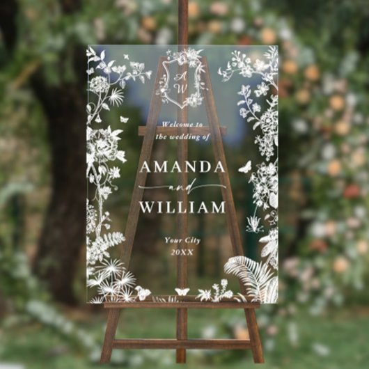 Eleganter Blue French Garden Floral Wedding Willko Acrylschild