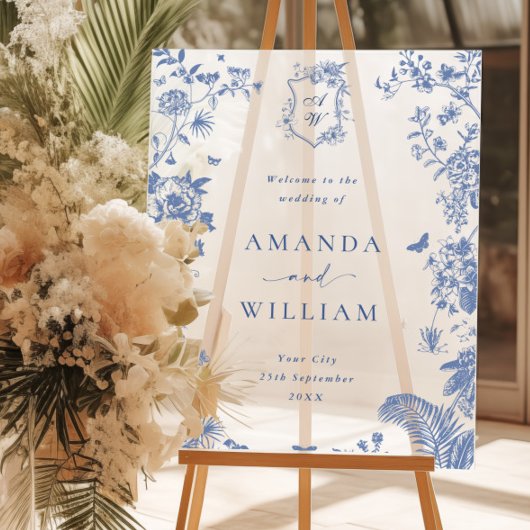 Eleganter Blue French Garden Floral Wedding Willko Acrylschild