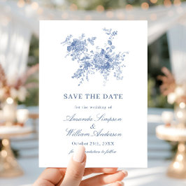 Eleganter Blue French Garden Save The Date