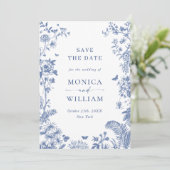 Eleganter Blue French Garden Save The Date (Stehend Vorderseite)