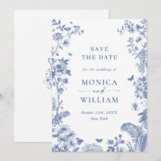 Eleganter Blue French Garden Save The Date