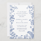 Eleganter Blue French Garden Wedding Einladung (Vorderseite)