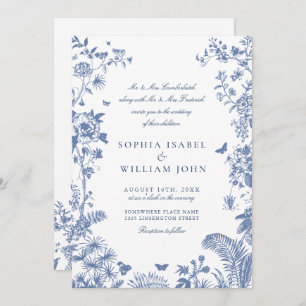 Eleganter Blue French Garden Wedding Einladung