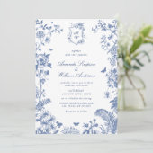 Eleganter Blue French Garden Wedding Foto QR Code Einladung (Stehend Vorderseite)
