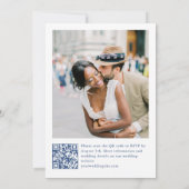 Eleganter Blue French Garden Wedding Foto QR Code Einladung (Rückseite)