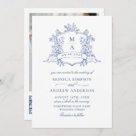 Eleganter Blue French Garden Wedding Foto QR Code Einladung