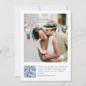 Eleganter Blue French Garden Wedding Foto QR Code Einladung (Rückseite)