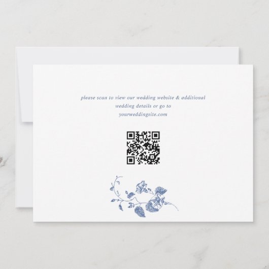 Eleganter Blue French Garden Wedding Foto QR Code Save The Date (Rückseite)