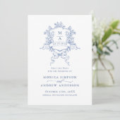 Eleganter Blue French Garden Wedding Foto QR Code Save The Date (Stehend Vorderseite)