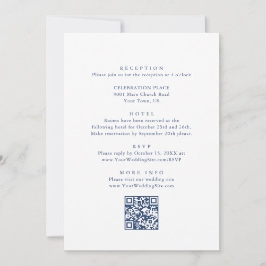 Eleganter Blue French Garden Wedding QR Code Einladung (Rückseite)