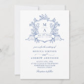 Eleganter Blue French Garden Wedding QR Code Einladung (Vorderseite)
