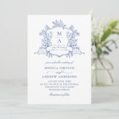 Eleganter Blue French Garden Wedding QR Code Einladung (Stehend Vorderseite)