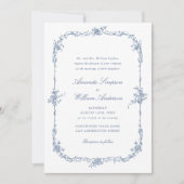 Eleganter Blue French Rose Garden Wedding QR Code Einladung (Vorderseite)