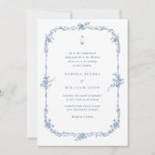 Eleganter Blue French Rose Garden Wedding QR Code Einladung (Vorderseite)