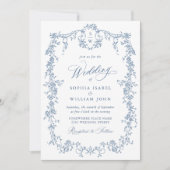 Eleganter Blue French Rose Garden Wedding QR Code Einladung (Vorderseite)