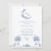Eleganter Blue French Rose Garden Wedding QR Code Einladung (Vorderseite)