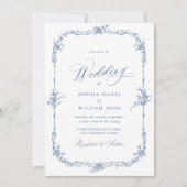 Eleganter Blue French Rose Garden Wedding QR Code Einladung (Vorderseite)