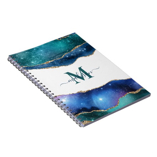 Eleganter Blue Geode Agate Mit Monogramm Gold Glit Notizblock (Rechte Seite)