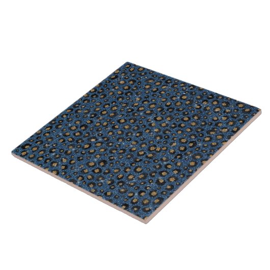 Eleganter Blue Glitzer Black Gold Leopard Print Fliese (Seite)