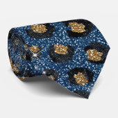 Eleganter Blue Glitzer Black Gold Leopard Print Krawatte (Gerollt)