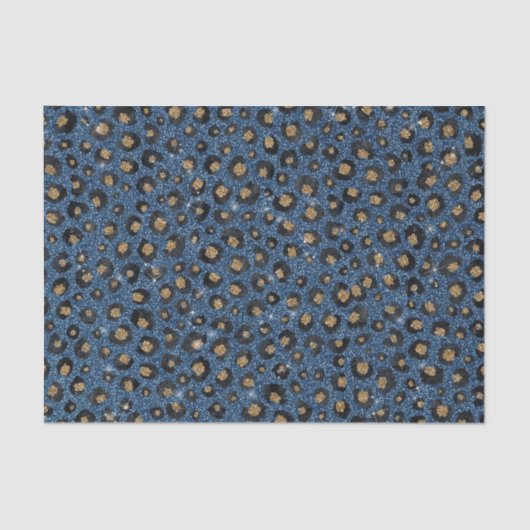 Eleganter Blue Glitzer Black Gold Leopard Print Seidenpapier (Vorderseite)