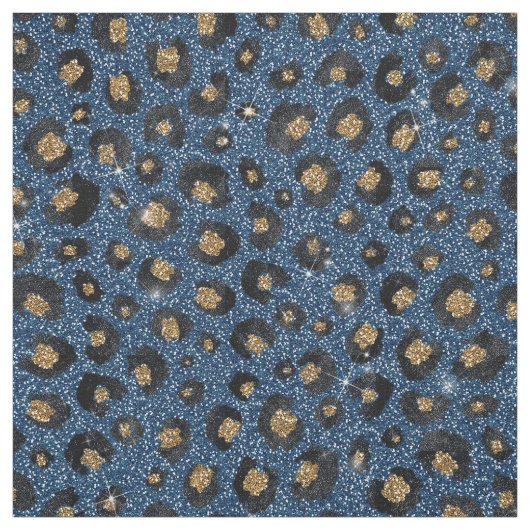 Eleganter Blue Glitzer Black Gold Leopard Print Stoff (Muster)