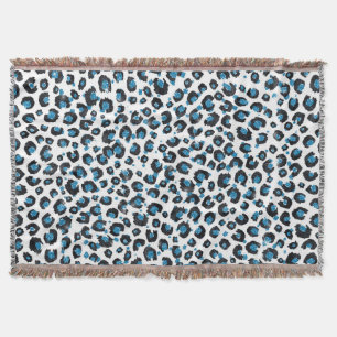 Eleganter Blue Glitzer Black Leopard Animal Print Decke