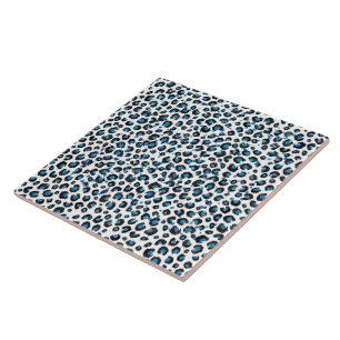 Eleganter Blue Glitzer Black Leopard Animal Print Fliese