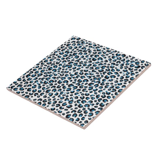 Eleganter Blue Glitzer Black Leopard Animal Print Fliese (Seite)