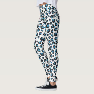 Eleganter Blue Glitzer Black Leopard Animal Print Leggings