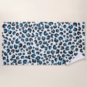 Eleganter Blue Glitzer Black Leopard Animal Print Strandtuch (Vorderseite)