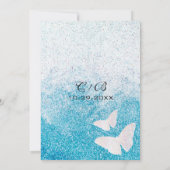 Eleganter Blue Glitzer Butterfly Save the Date (Rückseite)