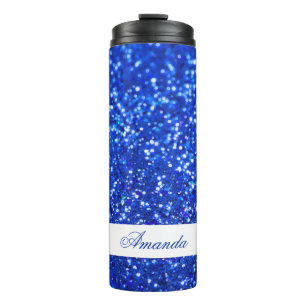 Eleganter Blue Glitzer Individuelle Name Thermosbecher