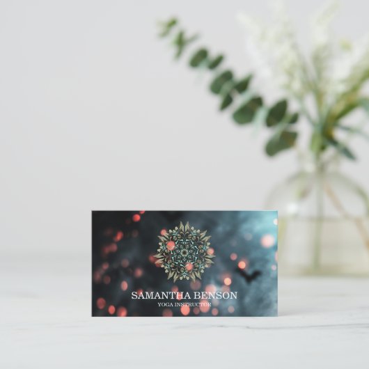 Eleganter Blue Glitzer Lotus Yoga Instructor Visitenkarte (Stehend Vorderseite)