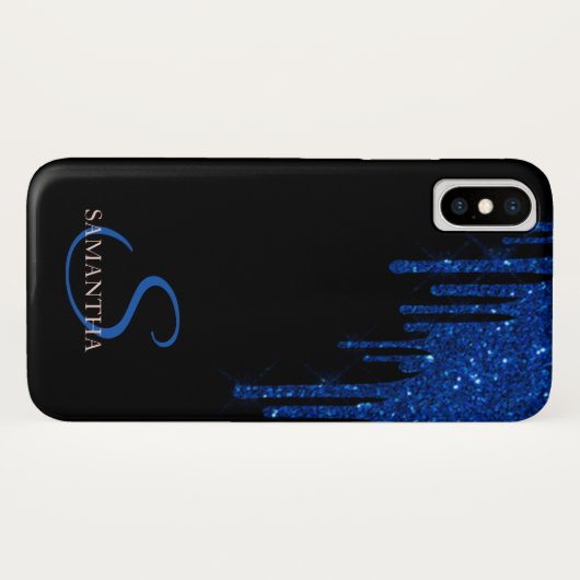 Eleganter Blue Glitzer Tropfen Case-Mate iPhone Hülle (Rückseite (Horizontal))