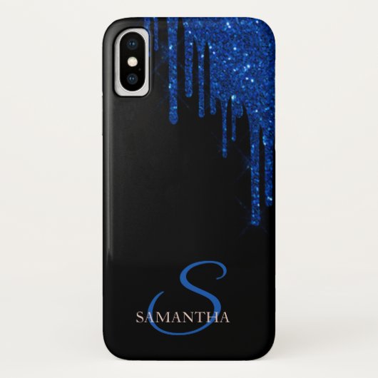 Eleganter Blue Glitzer Tropfen Case-Mate iPhone Hülle (Rückseite)