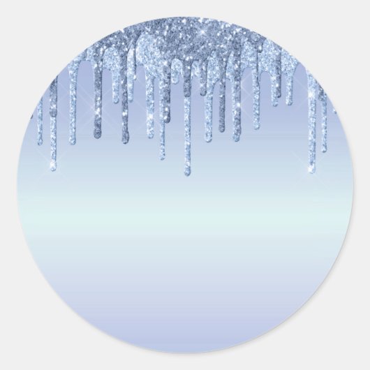 Eleganter Blue Glitzer Tropfen Runder Aufkleber (Vorderseite)