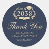 Eleganter Blue Gold Abschluss Vielen Dank Runder Aufkleber (Vorderseite)