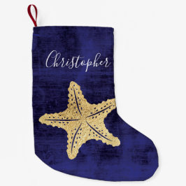 Eleganter Blue Gold Beach Sea Star Mit Monogramm Kleiner Weihnachtsstrumpf